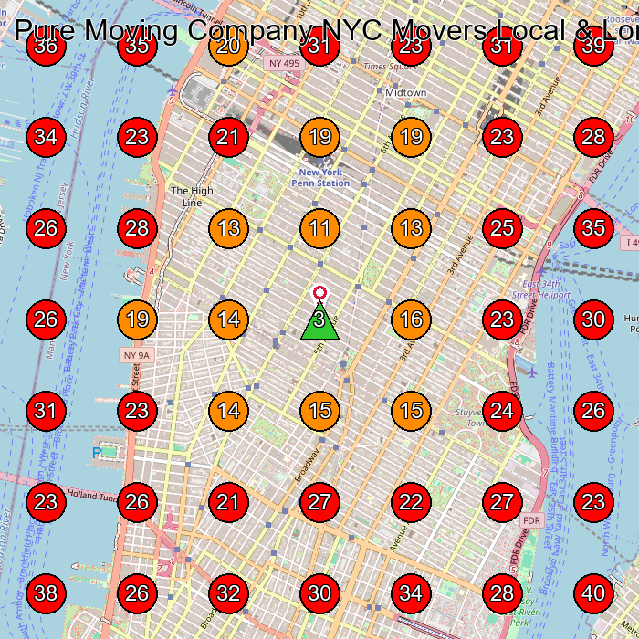Pure Moving Company NYC Movers Local & Long distance GeoGrid visibility map for Moving Company in New York